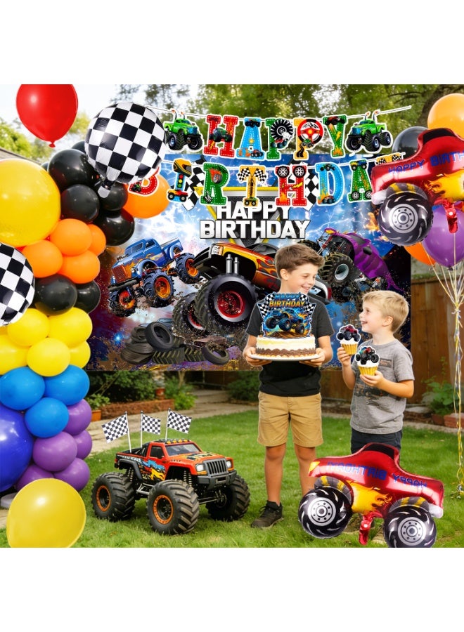 FRUITFUL PARTY Monster Truck Birthday Party Decorations, 111pcs Monster Truck Decoration Set - Monster Truck Balloons Banner Tablecloth Cupcake Toppers etc Monster Truck Birthday Party Supplies - Image 5